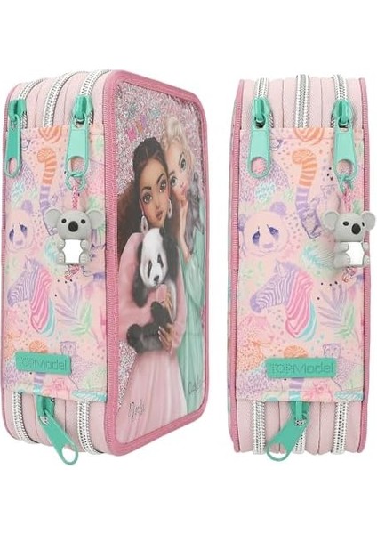 12785 Vahşi Doldurulmuş 3 Bölmeli Pembe Kutusu, Model Motifli ve Renkli Hayvan Desenli, Renkli, Cetvel, Vb fiyatları