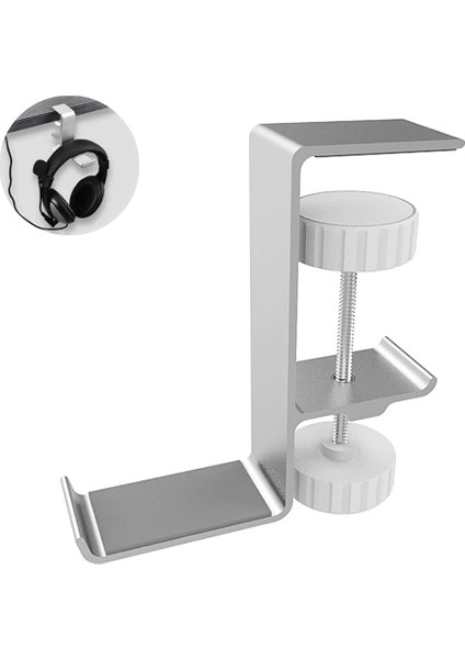 Masa Kulaklık Askısı, Alüminyum Tasarruflu Kulaklık Standı, Masa Altı Kulaklık Kancası, Ayarlanabilir Kelepçeli, Tüm Kulaklıklar Için (Gümüş)