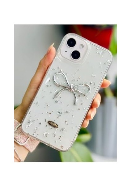 Go Aksesuar 13-14 - 15 ile Uyumlu Şeffaf Simli Epoksili Telefon Kılıfı modelleri