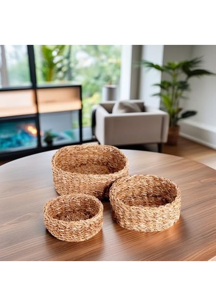 3&apos;lü El Yapımı Yuvarlak Hasır Düzenleyici Seti | 3&apos;lü Hasır Yuvarlak Organizer Seti – Dekoratif, Çok Amaçlı ve Dayanıklı Sepetler (30X30X12CM – 25X25X10CM – 20X20X8CM) fiyatları