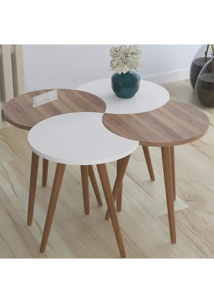 Orta Sehpa Dörtlü Zigon Ahşap Ayaklı - Atlantik Çam Beyaz - DF41D01