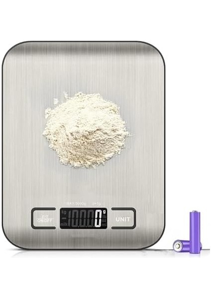 Mutfak Terazisi – Paslanmaz Çelik Yüzeyli Tartı, 5 kg Kapasiteli, Dara Özellikli, LCD Ekranlı, 5 Birim Dönüşümlü, Pilli, Tartı fiyatları