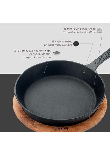 Ahşap Saplı Dökme Demir Kızartma Tavası, Yuvarlak, Indüksiyon Dahil Tüm Ocaklar Için Uygundur fiyatları