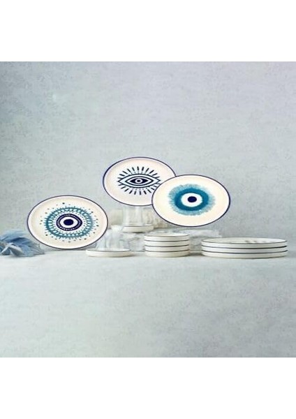 Seramik Hand 18 Parça 6 Kişilik Nazar Boncuklu Kahvaltı ve Çay Seti fiyatları