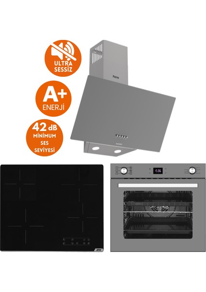 ve Afm Tech Markalı / Zao Sessiz Elektr. Vitro Ankastre Antrasit Set (D088-SA +V6-04 +FM7710)