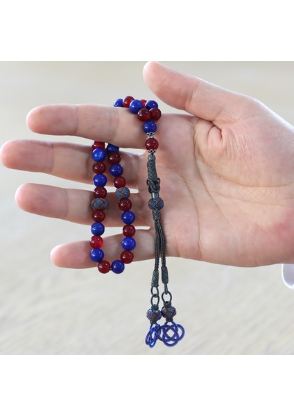 1000 Ayar Gümüş Kazaz Püsküllü Küre Kesim Bordo Mavi Jade Doğaltaş Taraftar Tesbih fırsatları