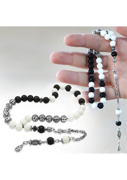 Kararmaz Metal Arnavut Püsküllü Isme Özel Siyah Beyaz Jade Ayyıldız Oniks Doğaltaş Taraftar Tesbih fiyatları