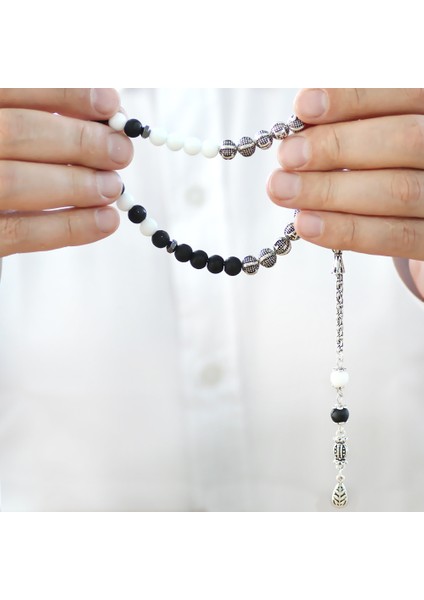 Kararmaz Metal Arnavut Püsküllü Isme Özel Siyah Beyaz Jade Ayyıldız Oniks Doğaltaş Taraftar Tesbih modelleri