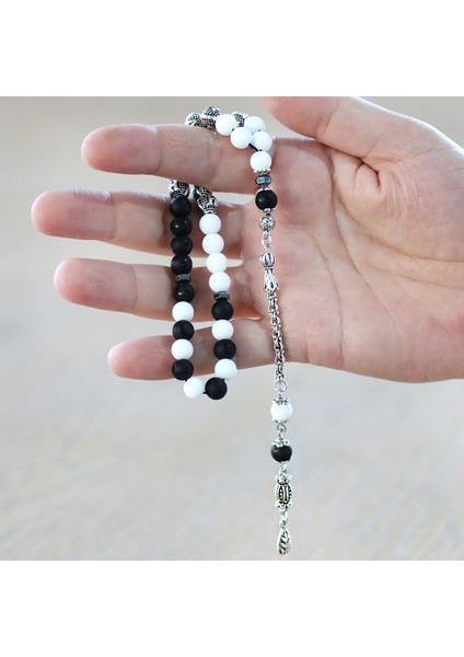 Kararmaz Metal Arnavut Püsküllü Isme Özel Siyah Beyaz Jade Ayyıldız Oniks Doğaltaş Taraftar Tesbih fırsatları