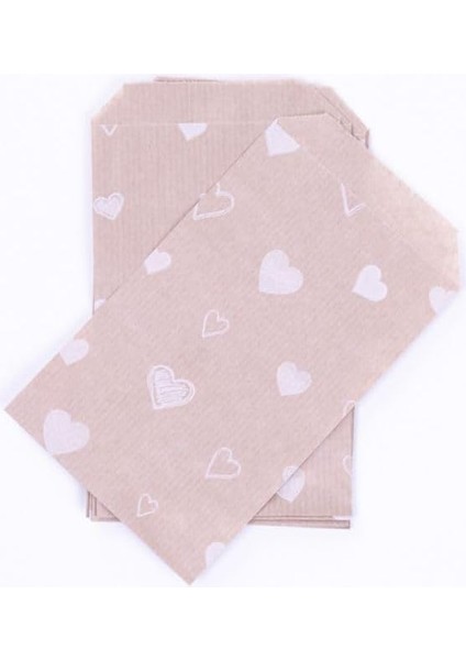 Kalp Desenli 25 Adet Kese Kağıdı, 11X20 cm