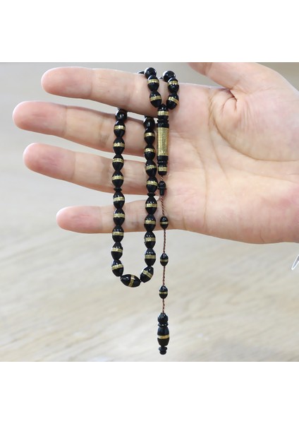 Sistemli Pirinç Sarmal Arpa Kesim Siyah Kuka Tesbih modelleri