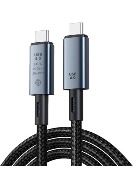 40GBPS 240W 4.0 Thunderbolt Type-C To Type-C Şarj, ve 8k 60Hz Görüntü Aktarım Kablosu Tip C 1 Metre ZR852