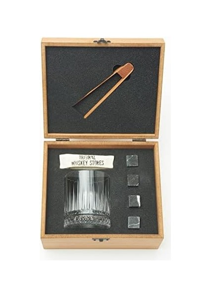 Tasarımlı Ahşap Kutulu Tekli Glasgow Viski Kadeh Seti + 4 Soğutucu Taş Seti modelleri