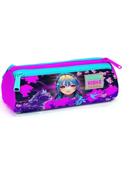 Mor Pembe Kedi Üç Bölmeli Çantası - Kız Çocuk