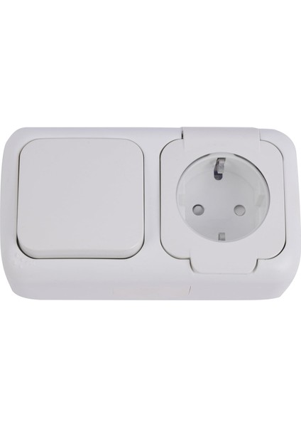 Beyaz Anahtar ve Topraklı Priz Şeffaf Kapaklı Çabuk Bağlantı Kombine Yatay