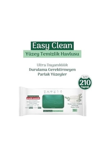 Clean Beyaz Sabun Katkılı Yüzey Temizlik Havlusu 3X70 (210 Yaprak) fiyatları