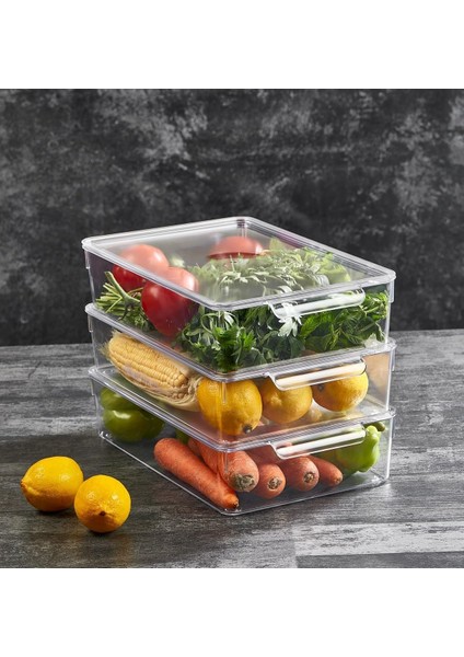 1 Adet Kırılmaz Şefaf Akrilik Kapaklı Buzdolabı Organizeri | Buzdolabı Içi Düzenleyici | Sebze Meyve Saklama Kabı Organizeri (20CM x 32,5cm X7,5cm) Large Boy