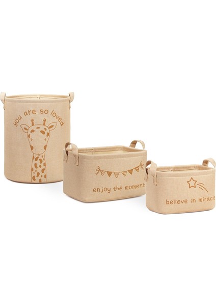 Textile 3&apos;lü Çocuk Odası Sevimli Jüt Dokuma Kumaş Sepet Set 24 x 17 x 14/30 x 21 x 18/33 x 40 cm