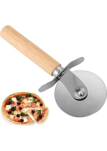 Ahşap Saplı Paslanmaz Çelik Hamur Kesici, 20 cm Pizza Ruleti, Mutfak Için Pratik Aksesuar fiyatları