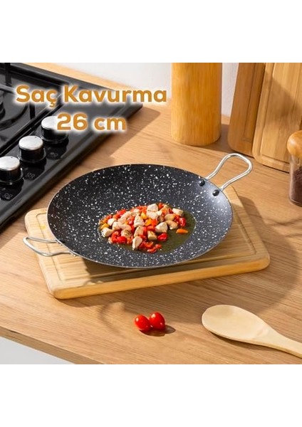 Çok Amaçlı Granit Pişirme Tavası -Çift Yönlü Döküm Sac Kavurma Gözleme Tavası- 26 cm Siyah fiyatları