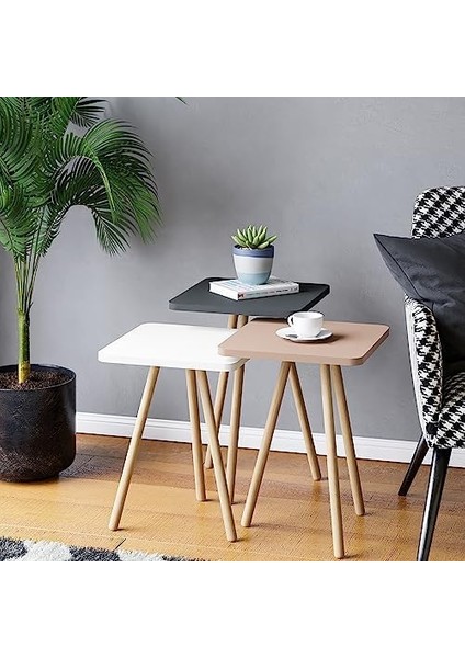 Üçlü Zigon Sehpa Ahşap Ayaklı Kare Pastel Tasarım (Cappuccino,gri,beyaz) fiyatları