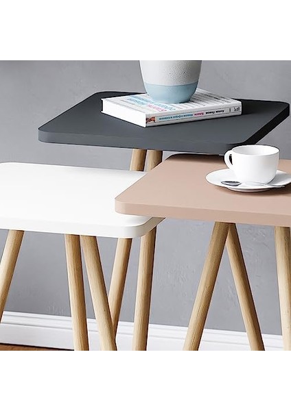 Üçlü Zigon Sehpa Ahşap Ayaklı Kare Pastel Tasarım (Cappuccino,gri,beyaz) modelleri