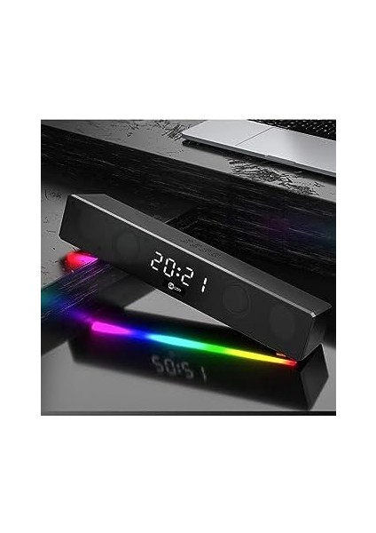 DS103 Rgb Bluetooth Radyo 75DB + Saat/alarm Aux, Bellek, Sd Kart 3D Surround Ses Oyun, Ev, Ofis, Sinema Seyahat 10W Kompakt 41,5 x 7 x 6 cm Soundbar Işıklı Speaker Siyah fiyatları