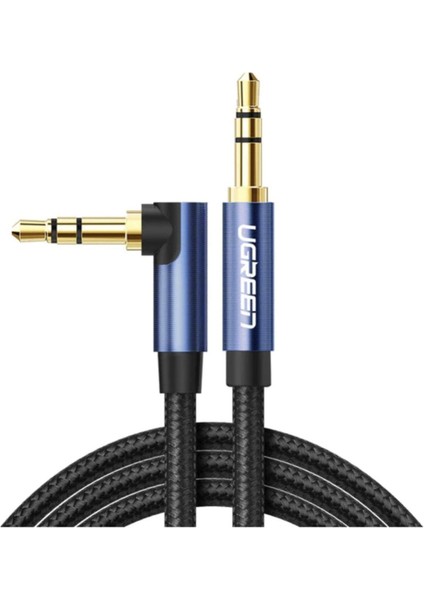 90 Derece L Tipi 3.5 mm Aux Ses Kablosu Mavi 1 Metre