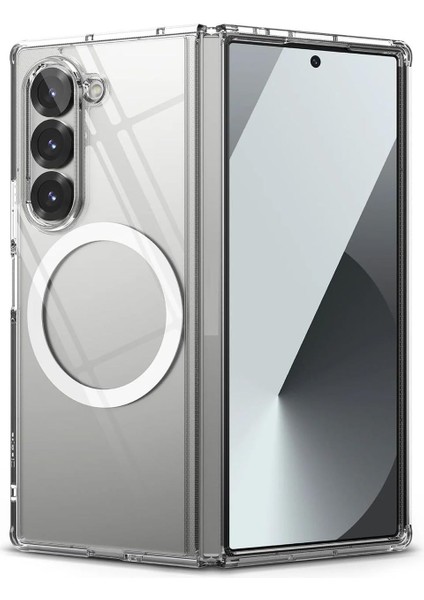 Galaxy Z Fold 6 ile Uyumlu Kılıf Halka Şeklindeki Magnetik Dizayn Attractive Kapak ile Uyumlu Şeffaf Korumalı Ultra Kalın (Şeffaf, Galaxy Z Fold 6)