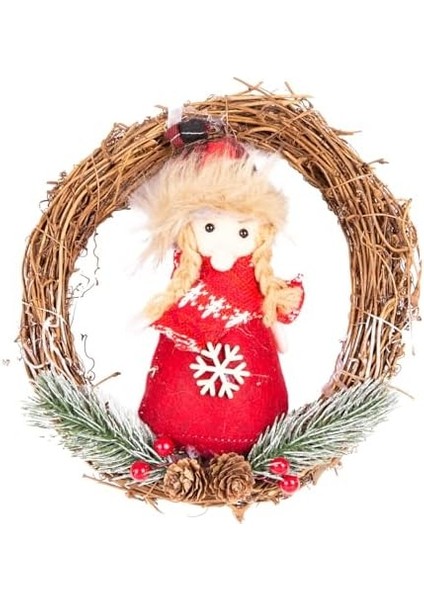 Yılbaşı Süsü Çelenk Kardan Kadın Figürlü Kırmızı 20X20 Cm. fiyatları