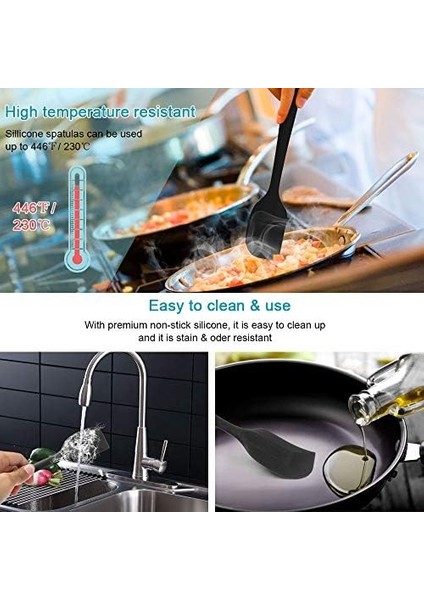 Silikon Mutfak Yardımcısı, 6 Adet Silikon Spatula, Çorba Kaşığı, Fırın Fırçası, Spatula, Isıya Dayanıklı ve Yapışmaz, Paslanmaz Çelik ve Dikişsiz Tek Parça Tasarım (Siyah) fiyatları