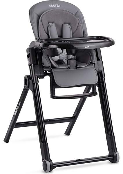 Chef Mama Sandalyesi, Çok Kademeli Yatış, 7 Kademe Yükseklik, Çift Tepsili, Katlanabilir, 0 - 15 K, Gri