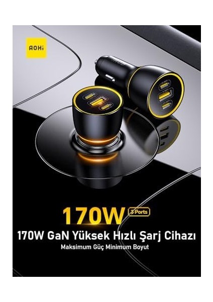 Superauto Araç Içi Şarjı, 3 Portlu Pd 170W Type-C To Type-C, Usb, Hızlı Şarj Çakmaklık, Siyah modelleri