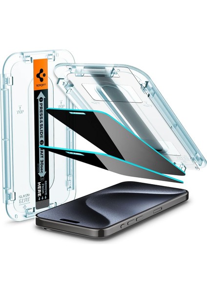 15 Pro ile Uyumlu Hayalet Cam Ekran Koruyucu Kolay Kurulum Glas.tr Ez Fit Privacy Hd (2 Adet) - AGL06894