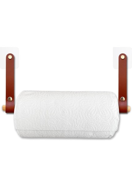 Yapışkanlı Ahşap & Deri Tuvalet Kağıtlığı | Kağıt Havluluk, Havlu Peçetelik | Wc Kağıtlık, Dolap Altı Kağıt Havlu Askısı (Kahve, Kağıt Havluluk)