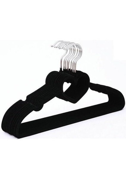 Mark Premium Serisi 20&apos;li Ekonomik Paket Kadife Kaydırmaz Kıyafet Askısı, Siyah
