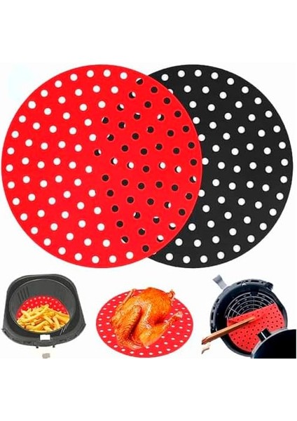 Renkli Dayanıklı Yıkanılabilir Silikon Fırın ve Airfryer Yuvarlak Model Pişirme Matı 23 cm (Kırmızı) modelleri