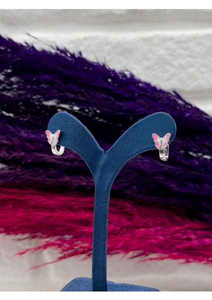 925 Ayar Gümüş Mineli Kelebek Tasarım Zarif Kız Çocuk Küpesi