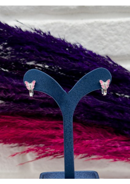 925 Ayar Gümüş Mineli Kelebek Tasarım Zarif Kız Çocuk Küpesi modelleri