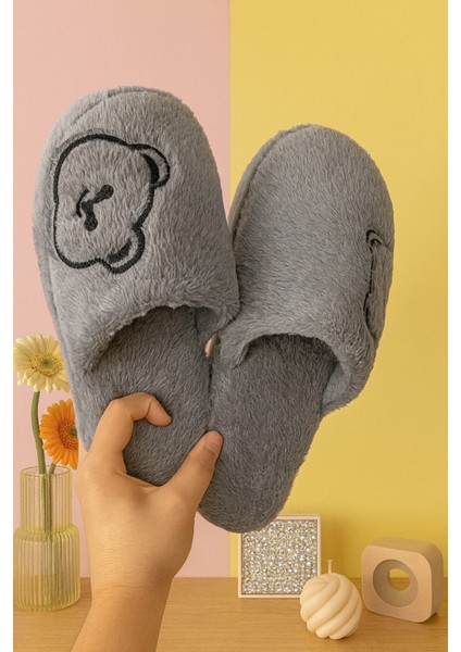 Momo Ayıcık Kadın Ev Terliği Günlük Rahat Kışlık Terlik