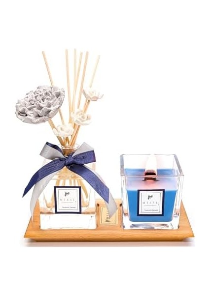 Ahşap Tepsili Vıp Yasemin Sandal Oda Kokusu ve Mum Seti fiyatları