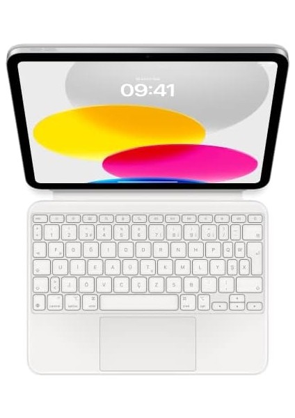 Keyboard Folio: iPad (A16) ve iPad (10. Nesil) Için Klavye ve Kılıf, Klavye ve Manyetik Olarak Yapışan Kılıf, Yerleşik Trackpad, Türkçe F Klavye — Beyaz modelleri