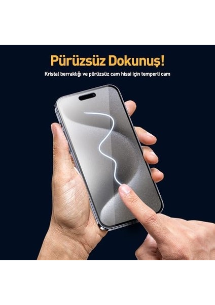 Labs 15 Serisi ile Uyumlu 5d Easyfit 2 Adet Kolay Uygulama Aparatlı Ekran Koruyucu Temperli Cam (15 Pro Max) modelleri