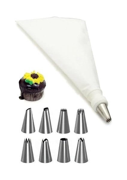 10 Parça Krema Sıkma Torbası Seti, 9 Paslanmaz Çelik Uçlu, Pasta ve Kek Süsleme Kit modelleri