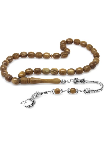 Kararmaz Metal Ayyıldız Püsküllü Tombul Kapsül Kesim Kahverengi Kuka Tesbih