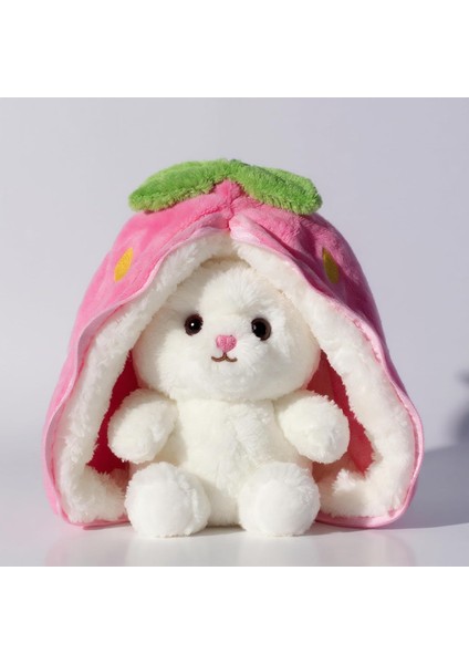 Çilek Tavşan Peluş Oyuncak | Meyve Formundan Çıkan Sürpriz Arkadaş | Yumuşacık Uyku Dostu & Özel Hediye (Pembe)