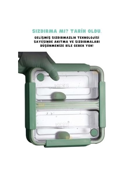 Bento 1100ML Lunchbox Tek Katlı 2 Bölmeli Paslanmaz Çelik Sefer Tası Yemek Kutusu (Yeşil) modelleri