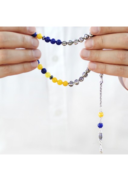 Kararmaz Metal Arnavut Püsküllü Küre Kesim Isme Özel Sarı Lacivert Jade Doğaltaş Taraftar Tesbih modelleri