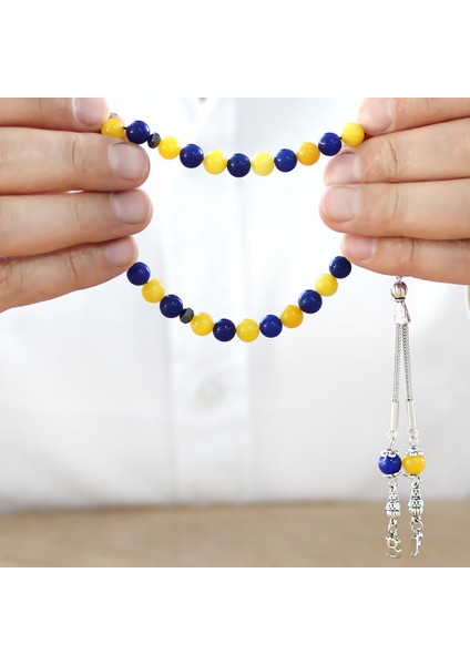 Kararmaz Metal Isme Özel Harf Püsküllü Küre Kesim Sarı Lacivert Jade Doğaltaş Taraftar Tesbih modelleri