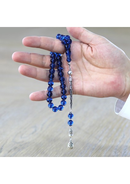 925 Ayar Gümüş Kral Zincir Püsküllü Küre Kesim Lacivert Sıkma Kehribar Tesbih modelleri